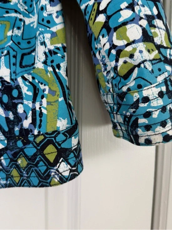 Hearts of Palm Bright Blue Patterned Beaded  Neck Jacket Blazer Size 8 - Picture 3 of 6